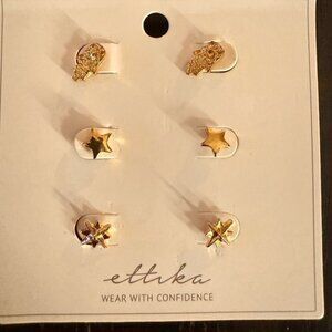 Ettika 18k Gold Plated Crystal Stud Earrings Set – 3 Pairs NWT
